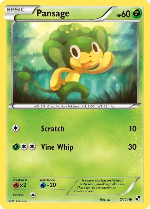 Pansage #7/114 Reverse Holofoil Pokémon card from Black and White