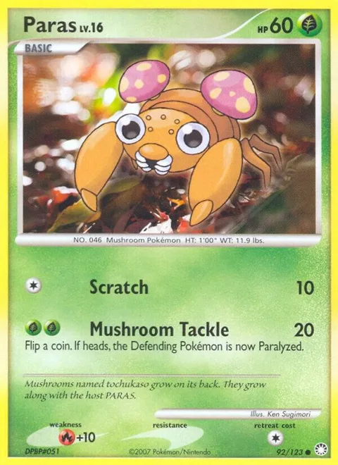 Paras #92/123 Reverse Holofoil Pokémon card from Mysterious Treasures