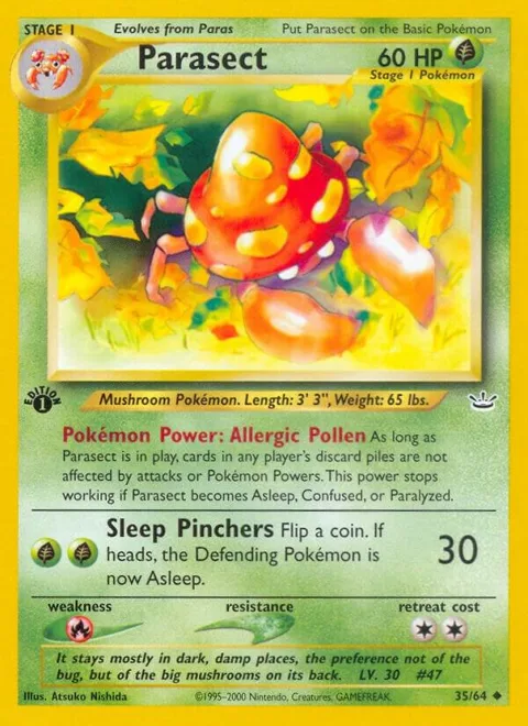 Parasect #35/64 1st Edition Pokémon card from Neo Revelation