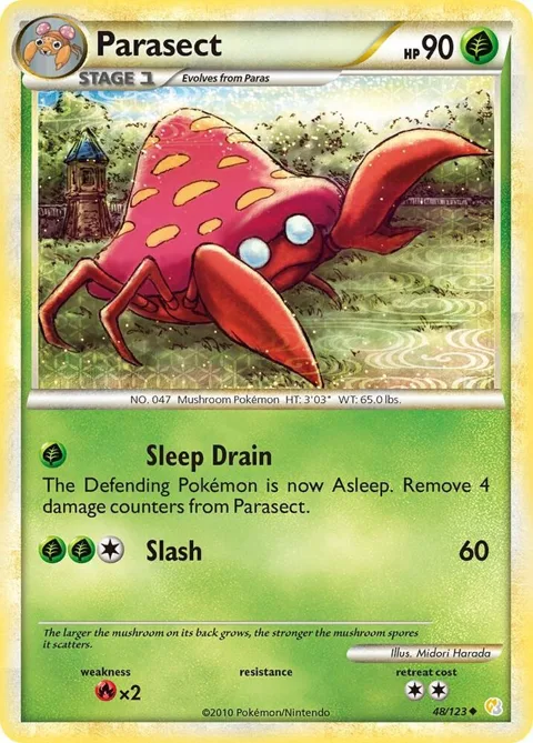 Parasect #48/123 Reverse Holofoil Pokémon card from HeartGold SoulSilver