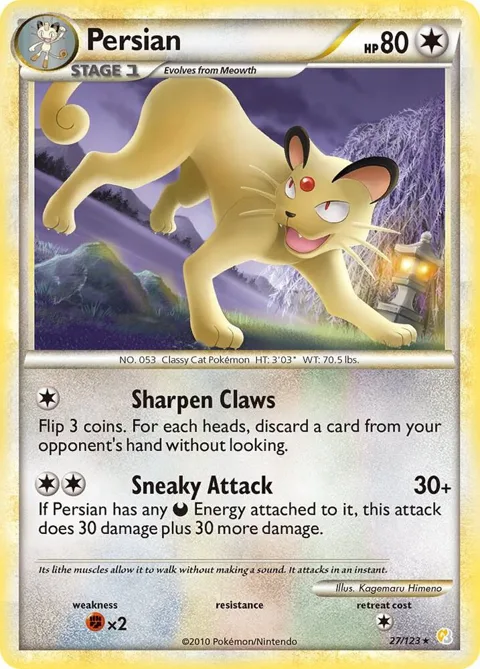 Persian #27/123 Reverse Holofoil Pokémon card from HeartGold SoulSilver