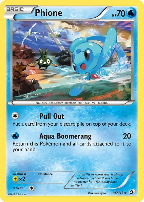 Phione #36/113 Reverse Holofoil Pokémon card from Legendary Treasures
