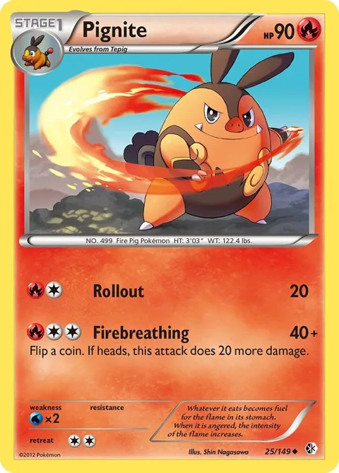 Pignite #25/149 Pokémon card from Boundaries Crossed