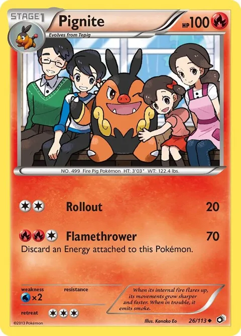 Pignite #26/113 Reverse Holofoil Pokémon card from Legendary Treasures