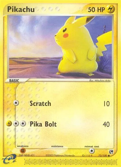 Pikachu #72/100 Pokémon card from EX Sandstorm
