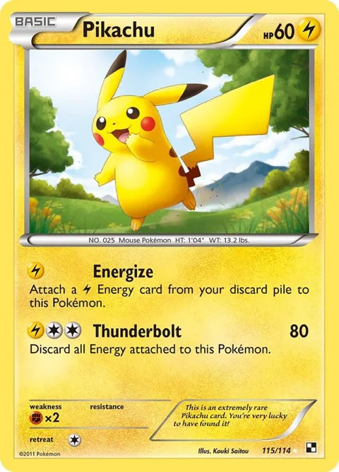 Pikachu #115/114 Holofoil Pokémon card from Black and White