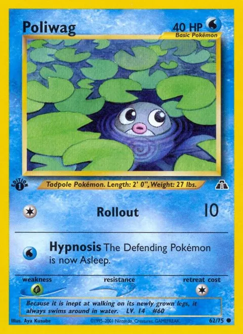Poliwag #62/75 1st Edition Pokémon card from Neo Discovery