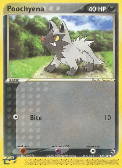 Poochyena #63/109 Reverse Holofoil Pokémon card from EX Ruby and Sapphire