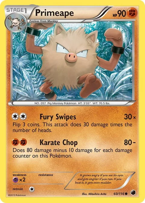 Primeape #60/116 Pokémon card from Plasma Freeze