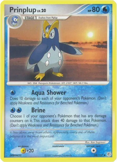 Prinplup #58/130 Reverse Holofoil Pokémon card from Diamond and Pearl