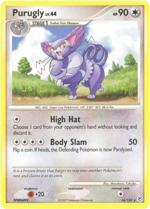 Purugly #36/130 Pokémon card from Diamond and Pearl