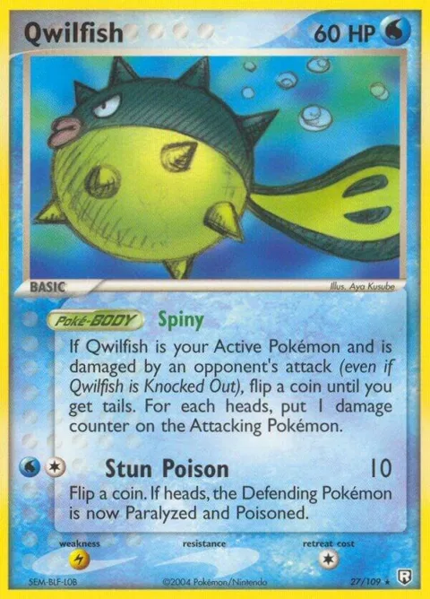 Qwilfish #27/109 Reverse Holofoil Pokémon card from EX Team Rocket Returns