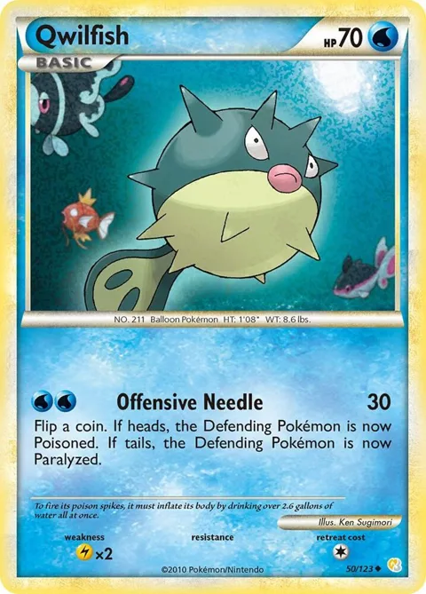 Qwilfish #50/123 Reverse Holofoil Pokémon card from HeartGold SoulSilver
