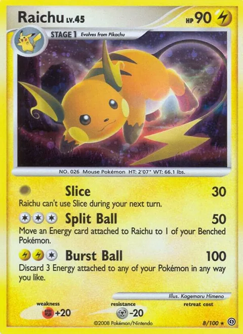 Raichu #8/100 Reverse Holofoil Pokémon card from Stormfront