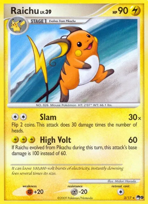 Raichu #003/017 Reverse Holofoil Pokémon card from POP Series 9
