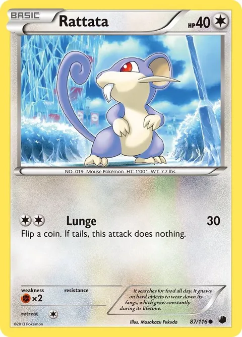 Rattata #87/116 Reverse Holofoil Pokémon card from Plasma Freeze