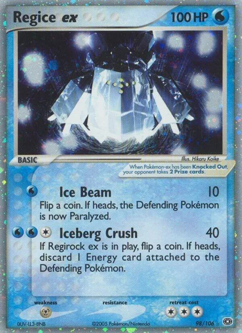 Regice ex #98/106 Pokémon card from EX Emerald
