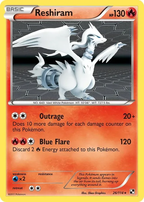 Reshiram #26/114 Reverse Holofoil Pokémon card from Black and White