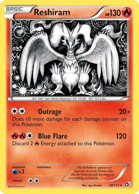 Reshiram #28/113 Reverse Holofoil Pokémon card from Legendary Treasures