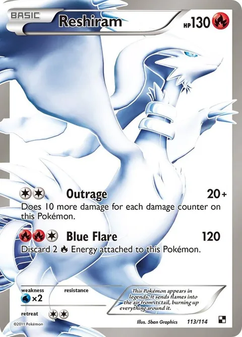 Reshiram 113 Full Art #113/114 Holofoil Pokémon card from Black and White