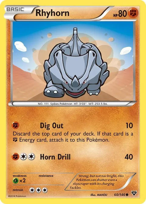 Rhyhorn #60/146 Reverse Holofoil Pokémon card from XY Base Set