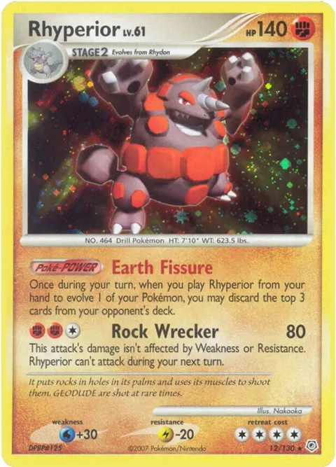 Rhyperior #12/130 Reverse Holofoil Pokémon card from Diamond and Pearl
