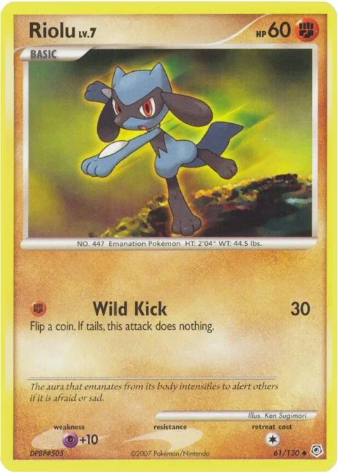 Riolu #61/130 Reverse Holofoil Pokémon card from Diamond and Pearl