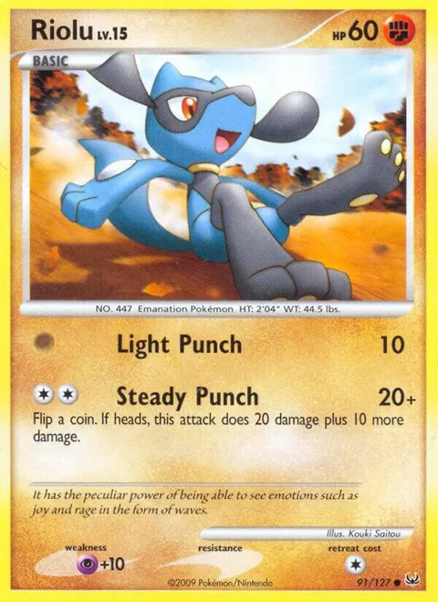 Riolu #91/127 Reverse Holofoil Pokémon card from Platinum
