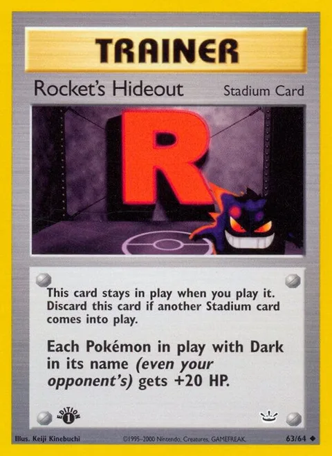 Rocket's Hideout #63/64 1st Edition Pokémon card from Neo Revelation