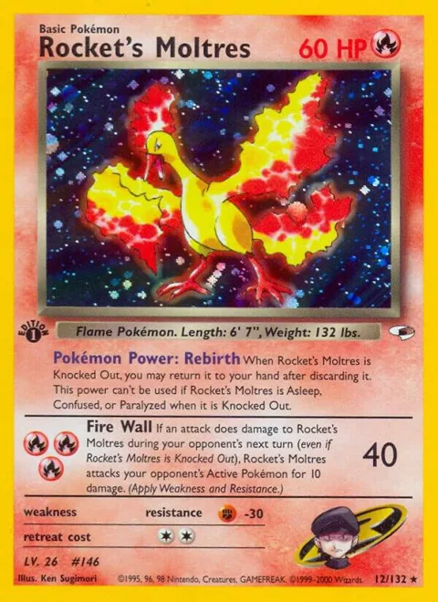 Rocket's Moltres #012/132 Unlimited Holofoil Pokémon card from Gym Heroes