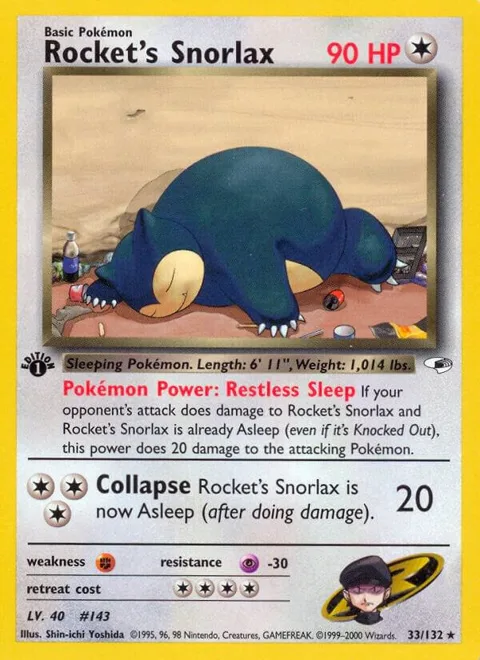 Rocket's Snorlax #033/132 1st Edition Pokémon card from Gym Heroes