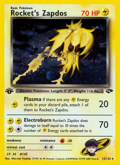 Rocket's Zapdos #015/132 Unlimited Holofoil Pokémon card from Gym Challenge