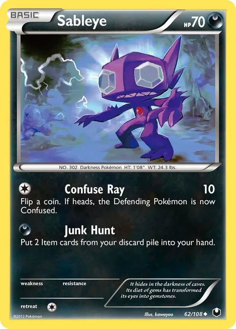 Sableye #62/108 Pokémon card from Dark Explorers