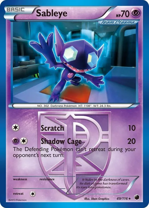 Sableye Team Plasma #49/116 Pokémon card from Plasma Freeze