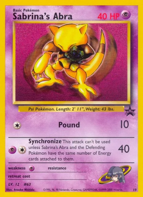Sabrina's Abra #19/53 Pokémon card from WoTC Promo