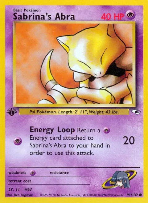 Sabrina's Abra #091/132 1st Edition Pokémon card from Gym Heroes
