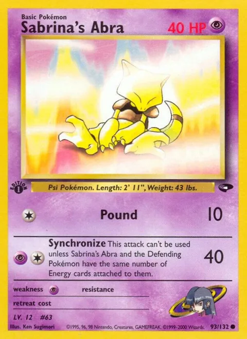 Sabrina's Abra 93 #093/132 1st Edition Pokémon card from Gym Challenge