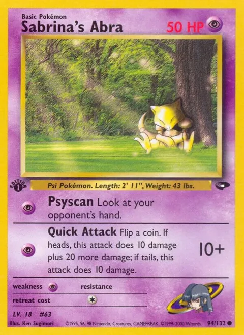 Sabrina's Abra 94 #094/132 1st Edition Pokémon card from Gym Challenge