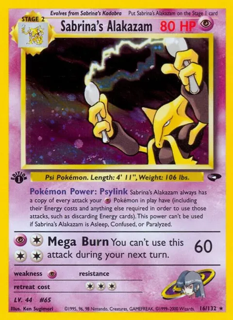Sabrina's Alakazam #016/132 1st Edition Holofoil Pokémon card from Gym Challenge