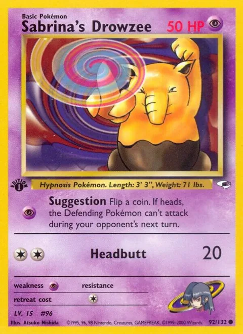 Sabrina's Drowzee #092/132 1st Edition Pokémon card from Gym Heroes