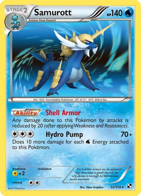 Samurott 32 #32/114 Reverse Holofoil Pokémon card from Black and White