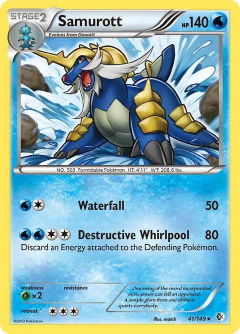 Samurott #41/149 Reverse Holofoil Pokémon card from Boundaries Crossed