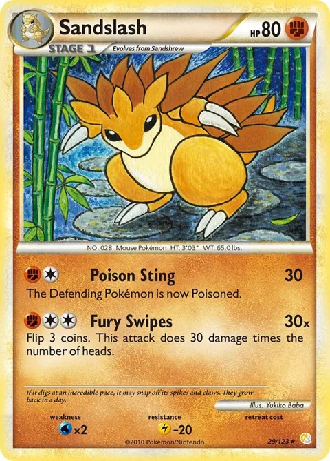 Sandslash #29/123 Reverse Holofoil Pokémon card from HeartGold SoulSilver