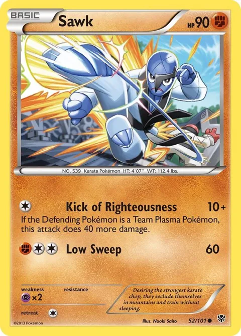 Sawk #52/101 Pokémon card from Plasma Blast