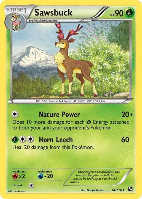 Sawsbuck #14/114 Reverse Holofoil Pokémon card from Black and White