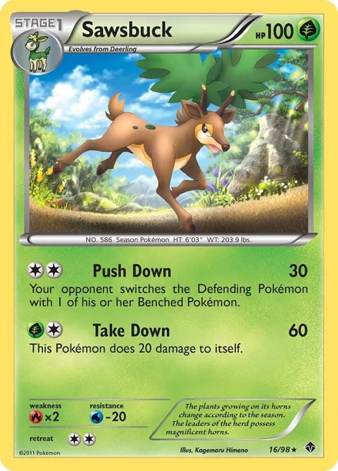 Sawsbuck #16/98 Reverse Holofoil Pokémon card from Emerging Powers