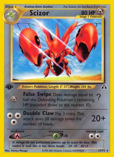 Scizor 29 #29/75 1st Edition Pokémon card from Neo Discovery