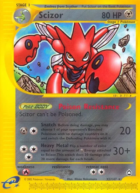 Scizor #032/147 Reverse Holofoil Pokémon card from Aquapolis