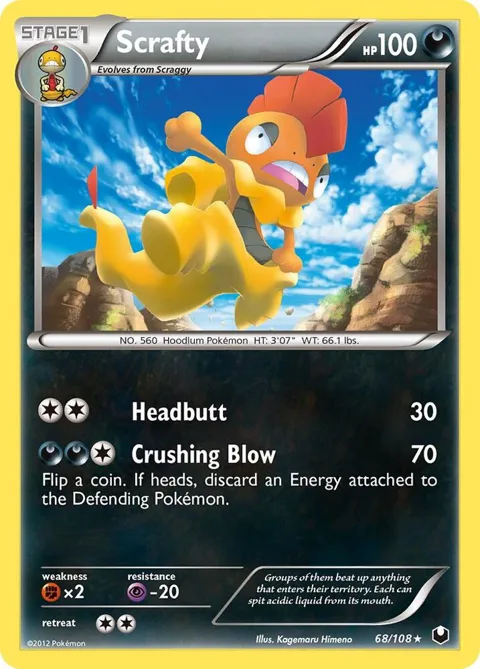 Scrafty #68/108 Pokémon card from Dark Explorers