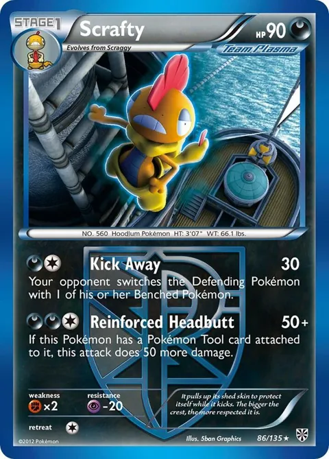 Scrafty Team Plasma #86/135 Reverse Holofoil Pokémon card from Plasma Storm